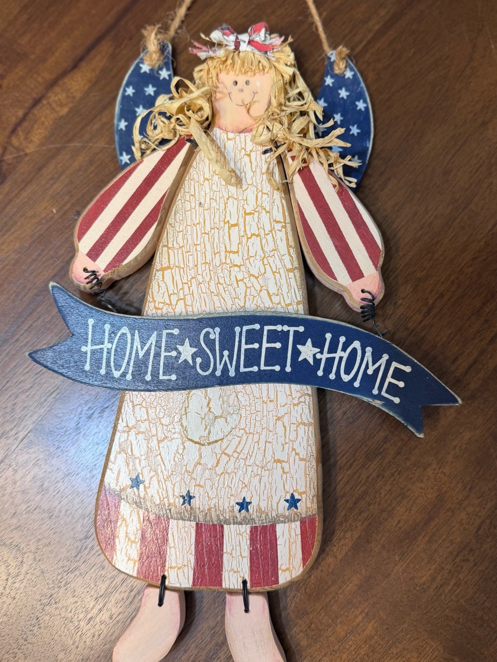 Primitive Americana Angel Wall Hanging Home Sweet Home Patriotic Folk Art-0199